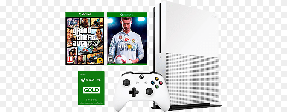 Xbox One S 1tb Console Gta V Fifa 18 3 Months Live Xbox One S 1 Tb, Adult, Person, Man, Male Png