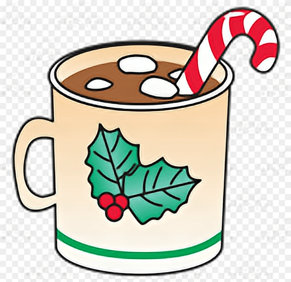 Xmas Christmas Navidad Chocolate Hot Cocoa With Marshmallows And Candy Cane, Cup, Beverage, Coffee, Coffee Cup Free Png Download