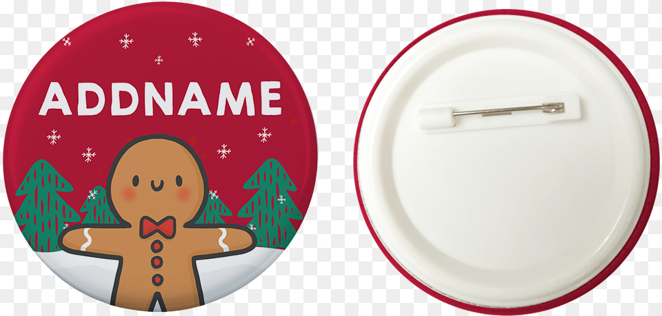 Xmas Cute Gingerbread Man Red Addname Button Badge With Back Pin 58mm Circle, Food, Meal, Dish, Plate Png
