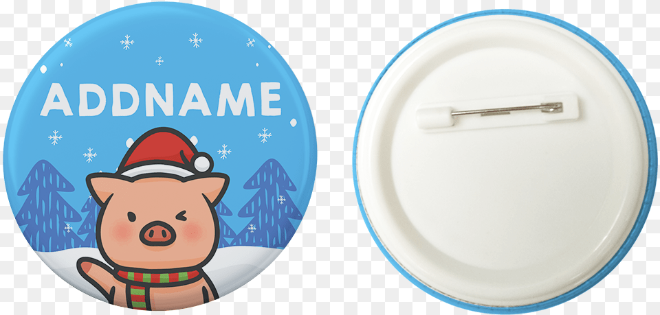 Xmas Cute Pig Christmas Hat Blue Addname Button Badge With Back Pin 58mm Button Badge 58mm, Symbol, Meal, Logo, Food Free Transparent Png