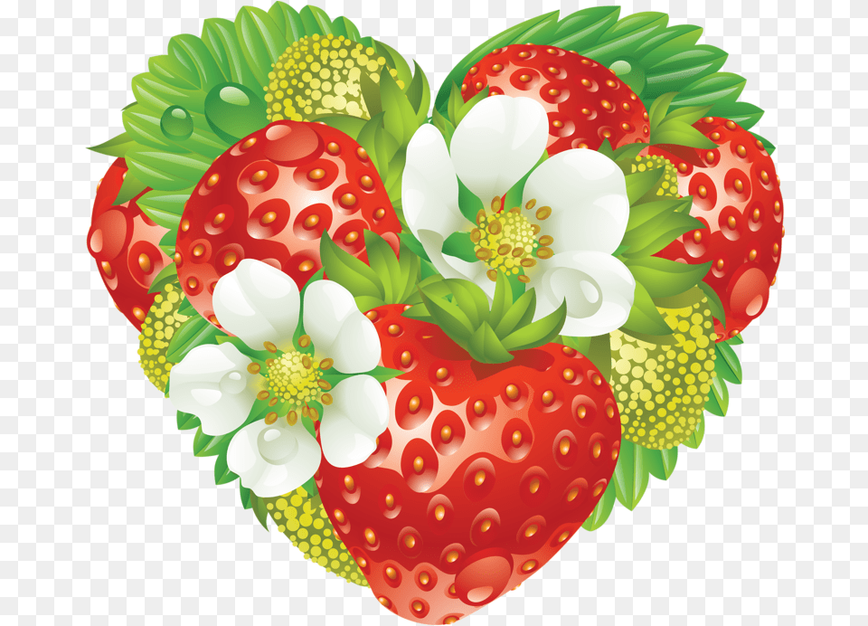 Ya Strawberry Heart Clipart Full Size Flores E Morangos, Produce, Plant, Fruit, Food Png Image