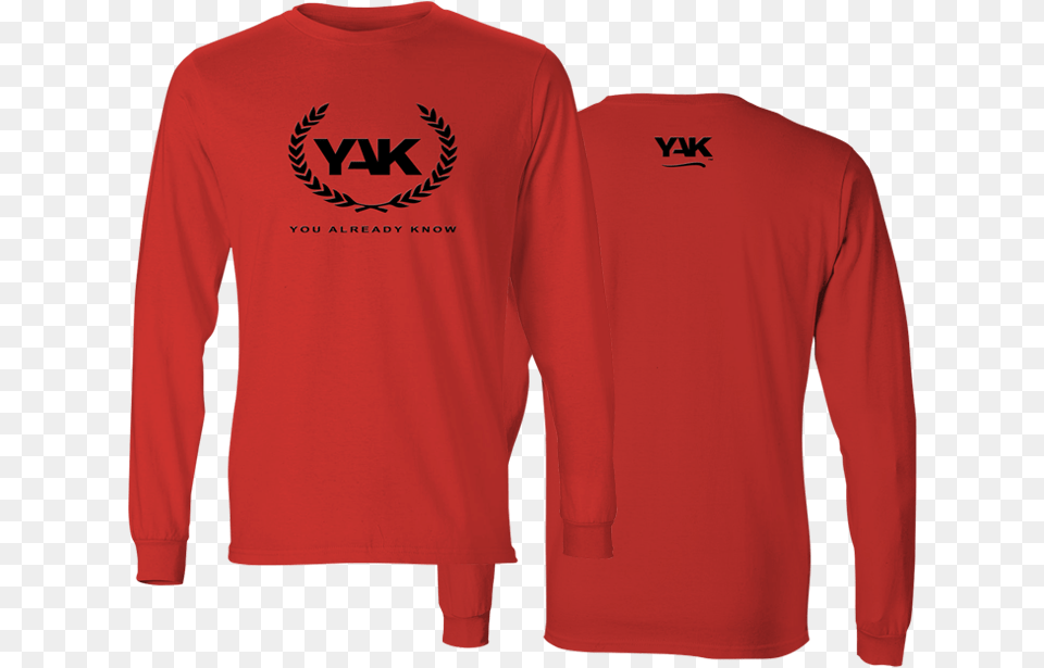 Yak Stylish Long Sleeve T Shirt 2 Red Front Back Long Sleeve Red T Shirt Front Back, Clothing, Long Sleeve, Knitwear, Sweater Free Transparent Png