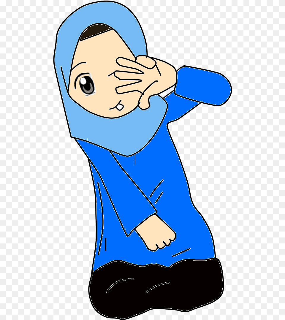 Yanishihye Doodles Gambar Kartun Muslimah Warna Biru Islamic Cartoon, Baby, Person, Face, Head Free Png