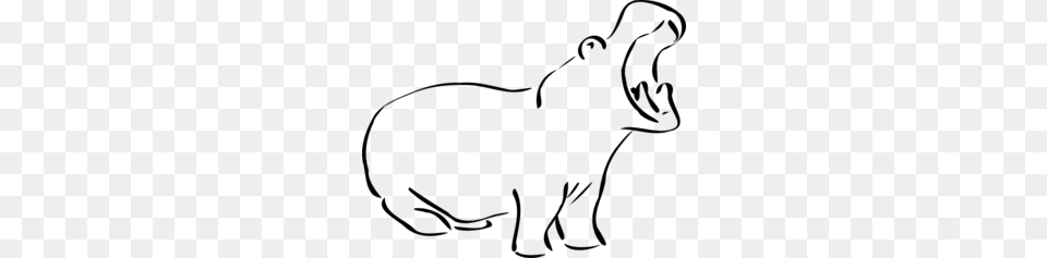 Yawning Hippo Outline Clip Art, Gray Free Transparent Png