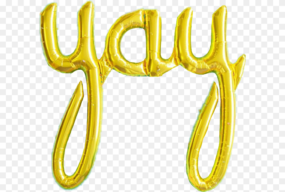 Yay Gold Foil Goldfoil Balloon Letter Word Goldballoon Yay Balloons Background, Weapon, Trident, Text Free Transparent Png