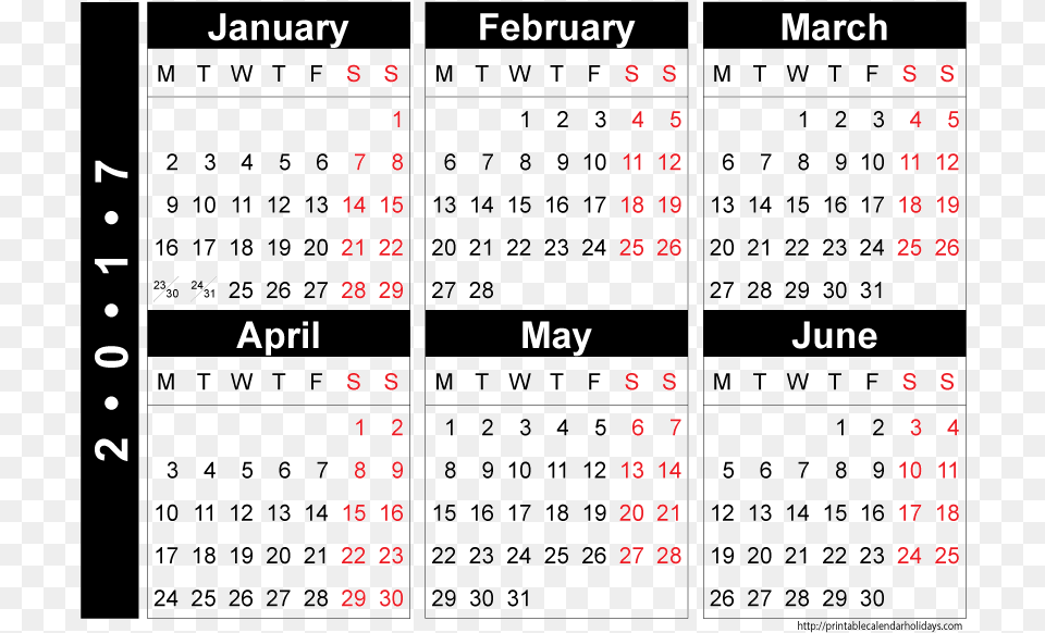 Year 2017 Calendar 2017 Printable Calendars Half Year Calendar 2019, Text Free Png