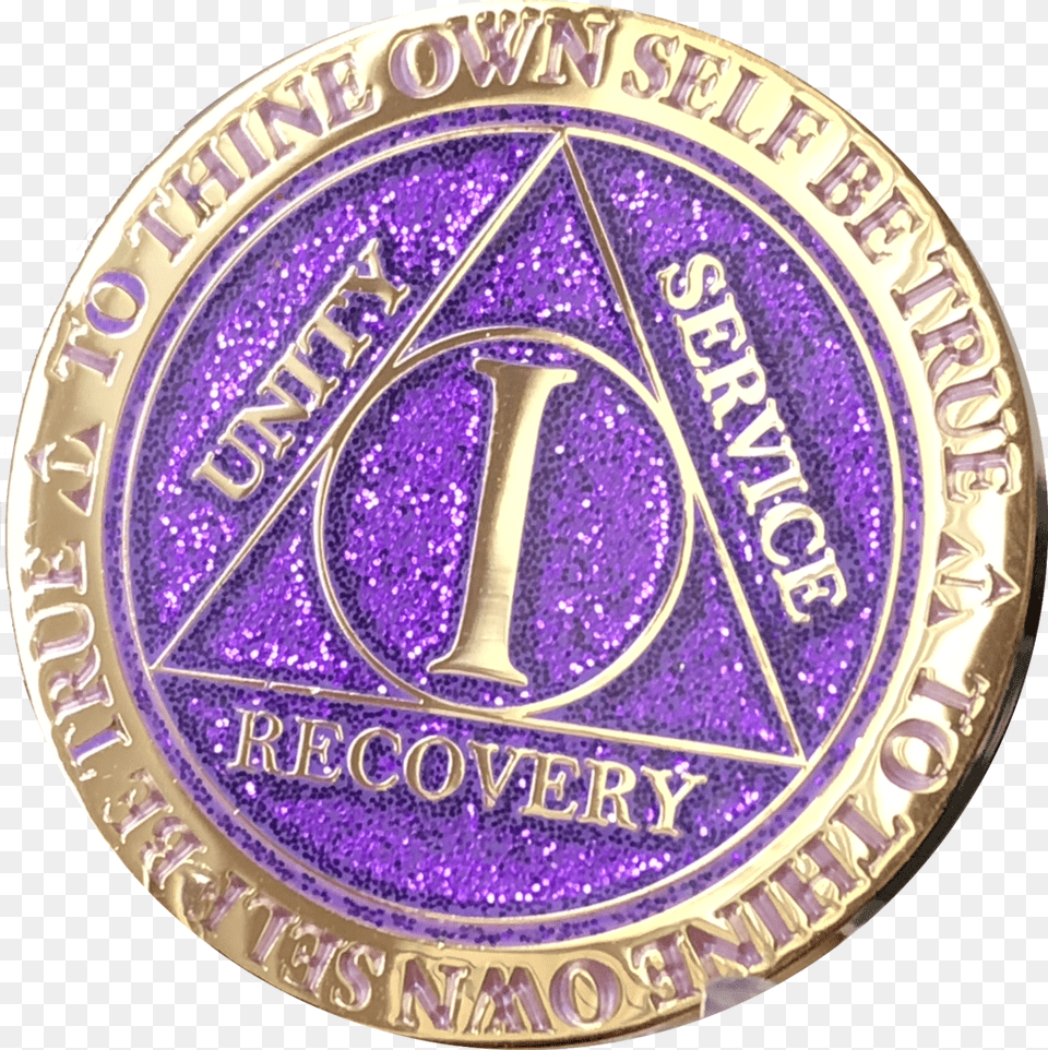 Year Aa Medallion Reflex Glitter Purple Gold Plated Sobriety Coin, Badge, Logo, Symbol, Plate Png