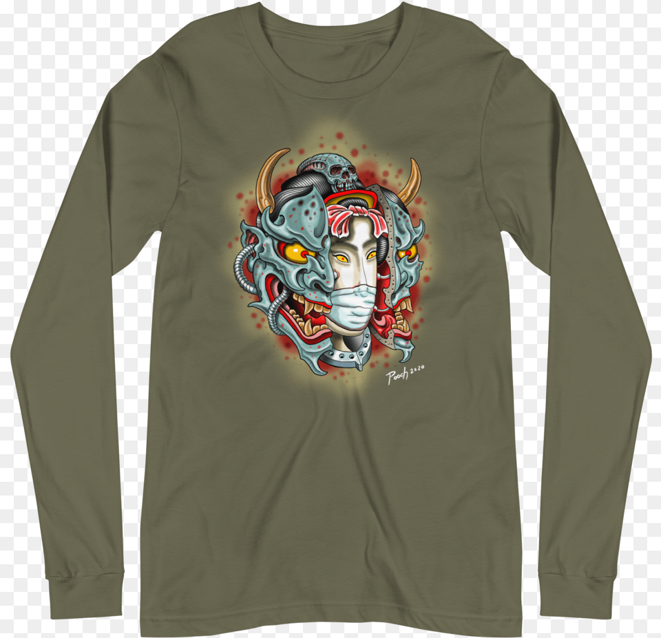 Year Of The Mask Hannya Covid 19 Unisex Long Sleeve Tee Lego Technic Car T Shirt, Clothing, T-shirt, Long Sleeve, Head Free Png Download