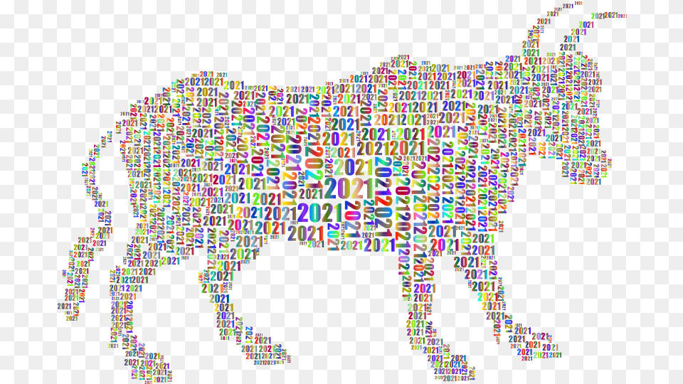 Year Of The Ox 2021 Silhouette Word Cloud Polyprismatic Animal Figure, Art, Mosaic, Tile Free Png