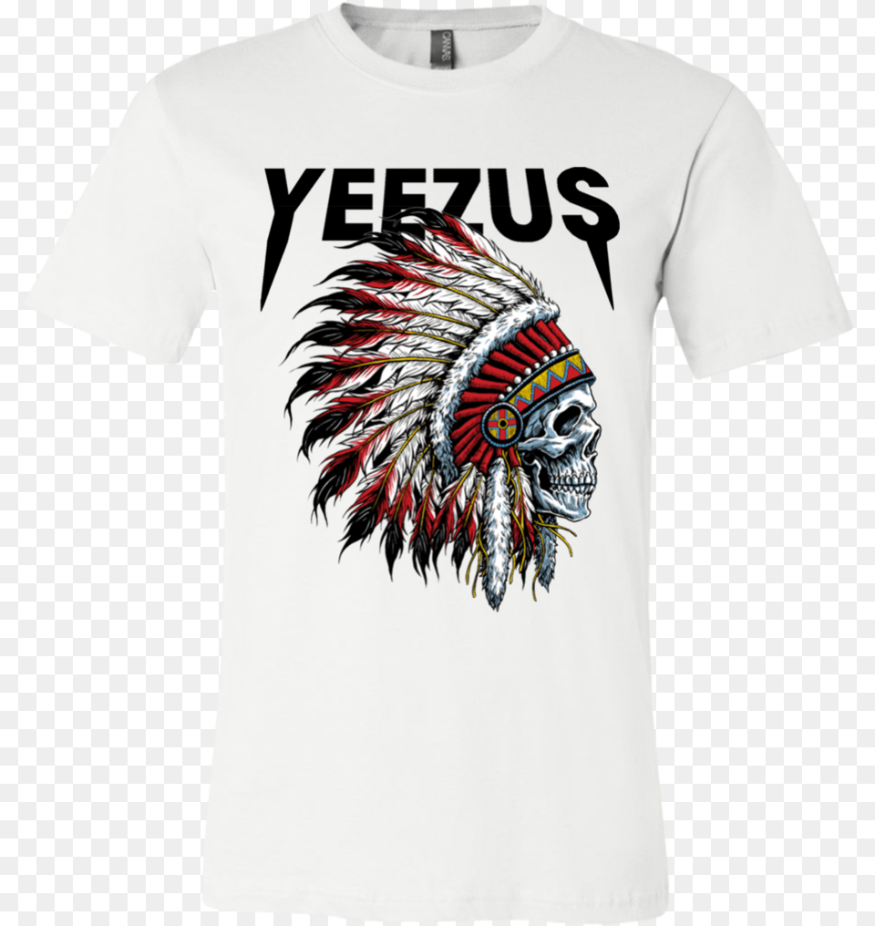 Yeezus Shirt Kanye God West Dream Tour College Graduate Indian Chief Tattoo Skull, Clothing, T-shirt, Animal, Bird Free Png