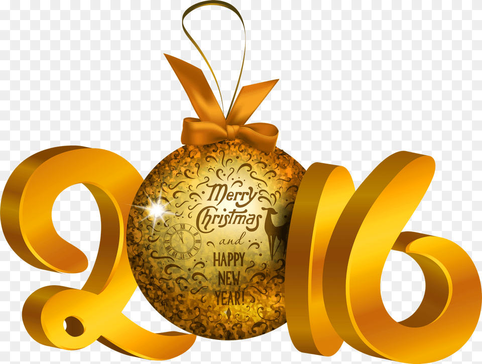 Yellow 2016 Decoration Clipart 2016 Christmas Balls Christmas Day, Gold, Tape, Text Png Image