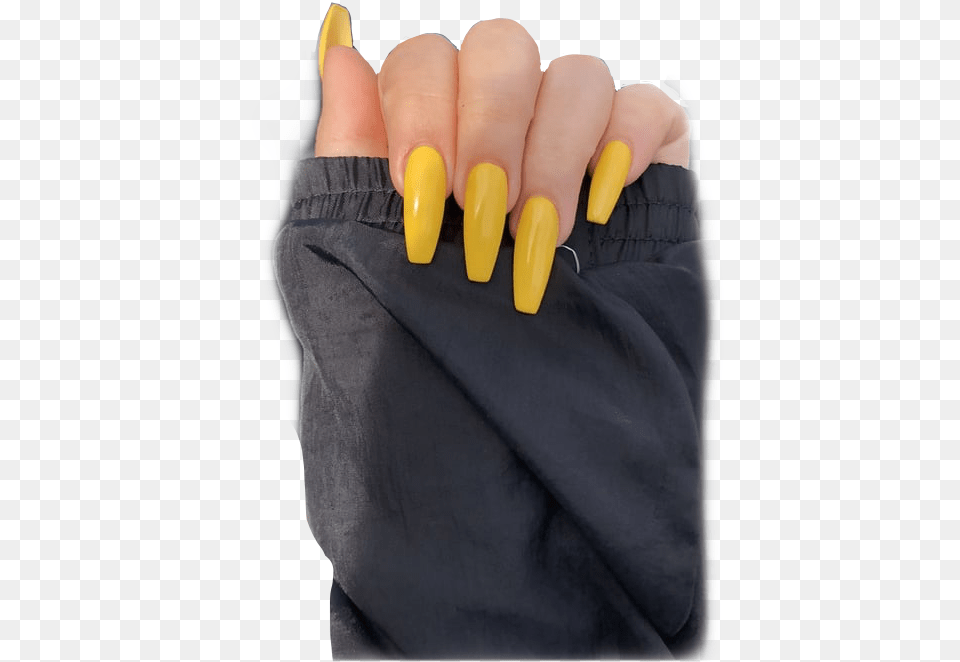Yellow Acrylics Nails Acrylicnails Black Acrylic Nails Transparent Background, Hand, Body Part, Person, Electronics Free Png Download