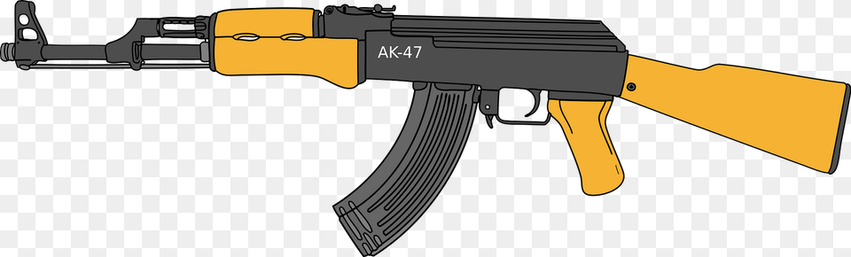 Yellow Ak 47 Clipart, Firearm, Gun, Rifle, Weapon Png Image