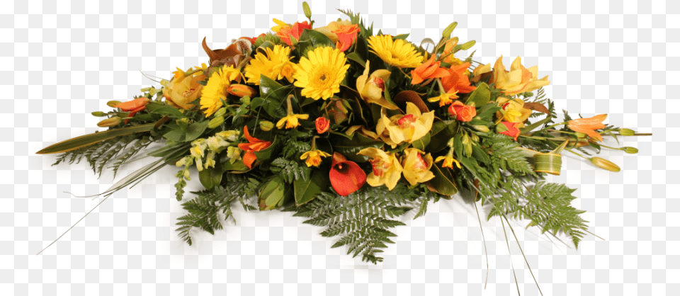 Yellow And Orange Casket Spray Flowers For Funeral Designs, Flower, Flower Arrangement, Flower Bouquet, Plant Free Png