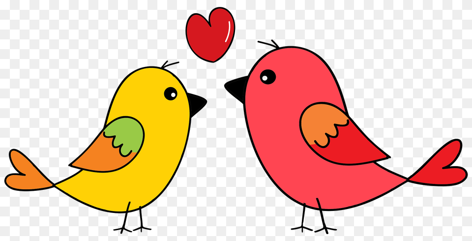Yellow And Pink Birds In Love Clipart, Animal, Bird Free Png