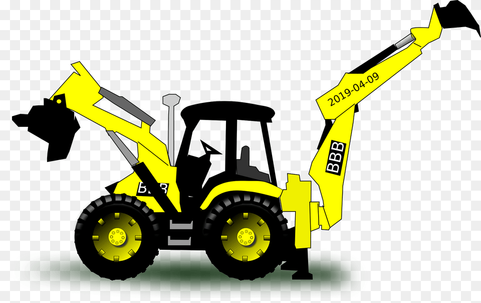Yellow Backhoe Tractor Clipart, Machine, Device, Grass, Lawn Free Png