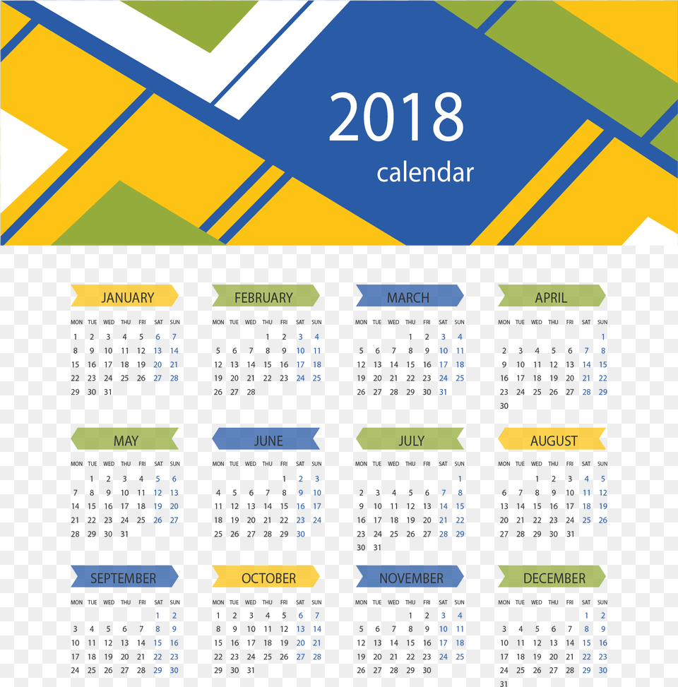 Yellow Blue Abstract Background 2018 Calendar Calendar Design 2018, Text, Scoreboard Free Png Download