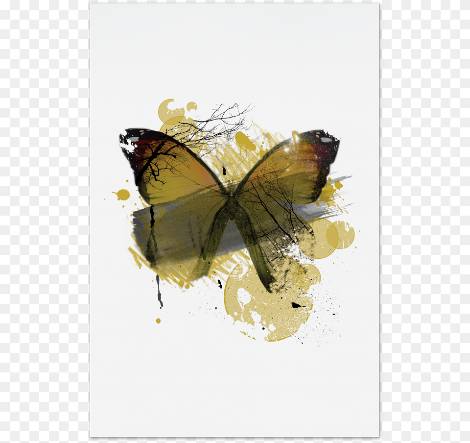Yellow Butterfly Art Card Poster, Animal, Insect, Invertebrate, Painting Free Png Download