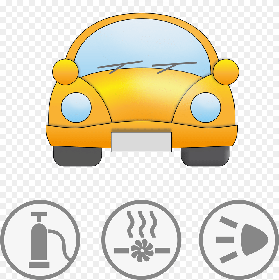 Yellow Car With Symbolic Signs For Safety Icons, Transportation, Vehicle, Device, Grass Png