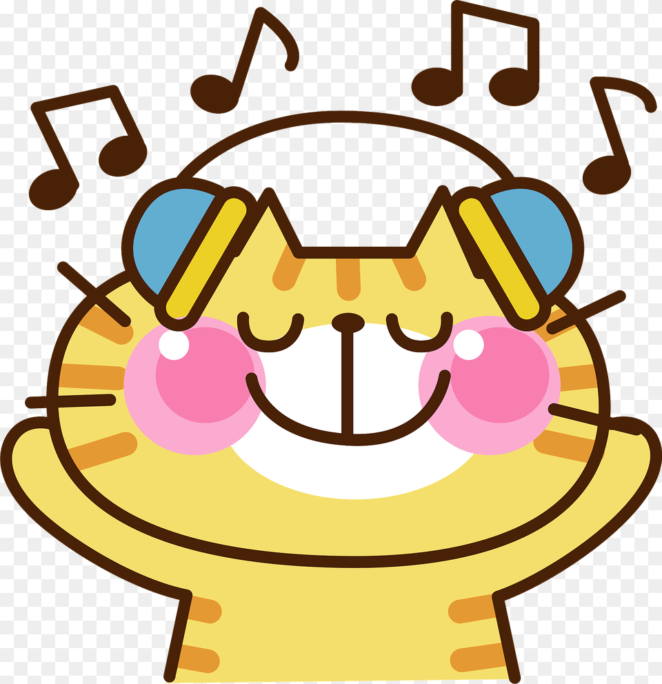 Yellow Cat Is Listening To Music With Headphones Clipart, Cream, Dessert, Food, Ice Cream Png