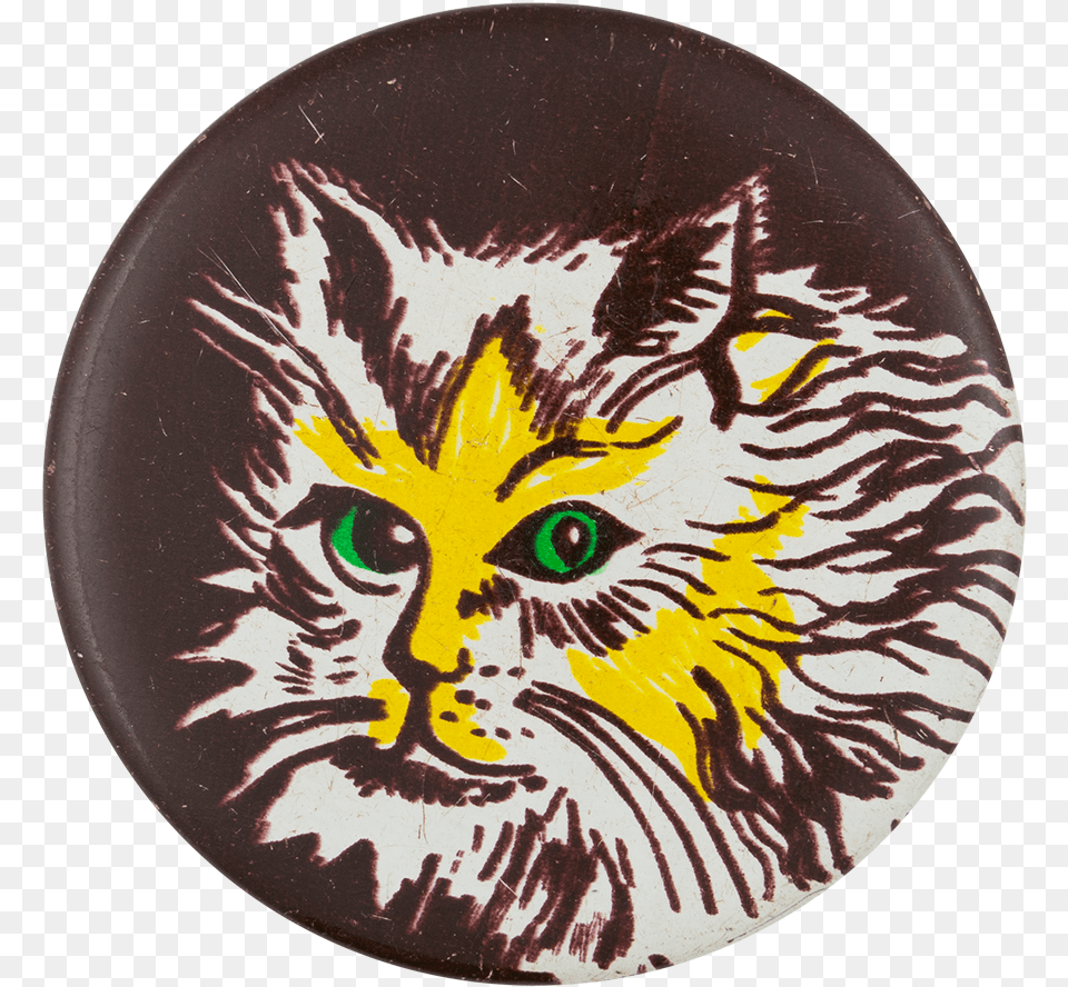 Yellow Cat With Green Eyes Art Button Museum Illustration, Badge, Logo, Symbol, Home Decor Free Transparent Png