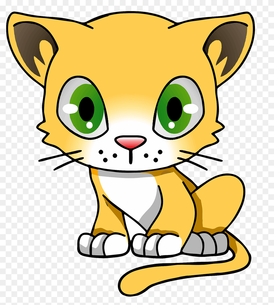 Yellow Cat With Large Green Eyes Clipart, Cartoon, Plush, Toy, Animal Free Png