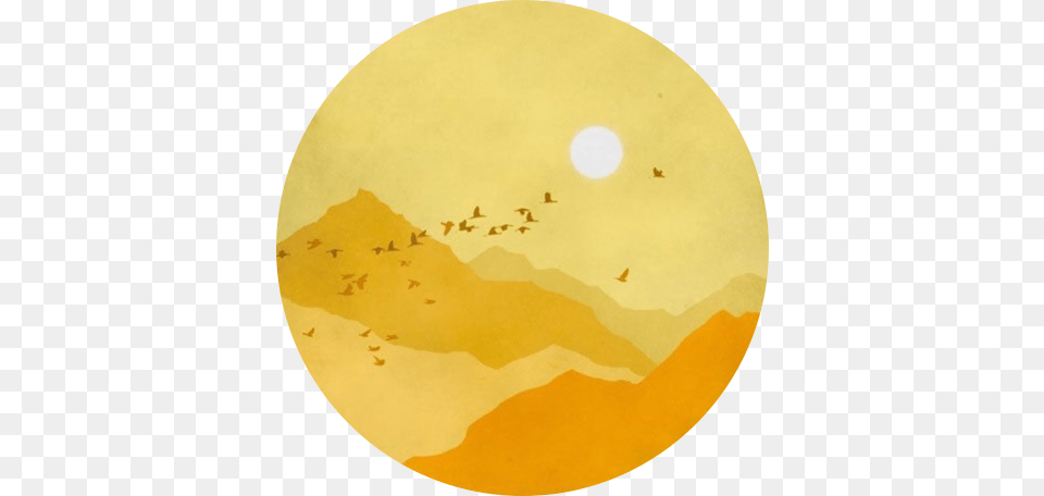Yellow Circle Mountain Sunset Yellowtheme Yellowaesthet Circle, Art, Painting, Sun, Sky Free Png Download
