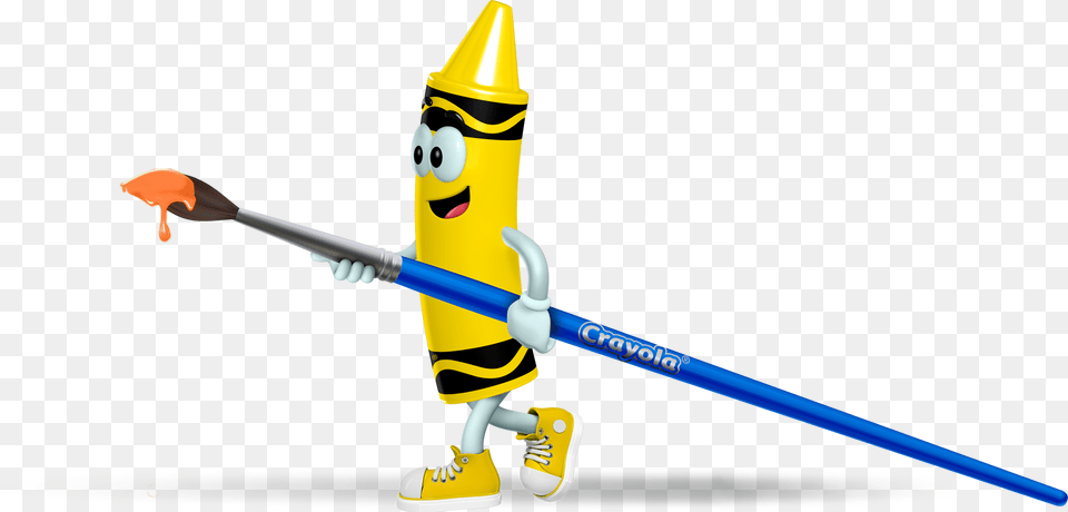 Yellow Crayon Cartoon Character Holding A Paint Brush Crayola Experience, Hockey, Ice Hockey, Ice Hockey Stick, Rink Png Image