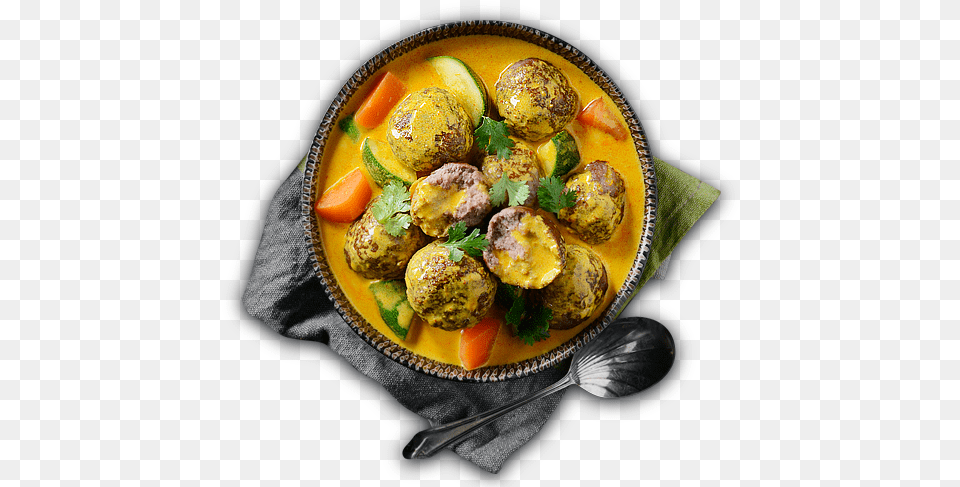 Yellow Curry Meatball Brussels Sprout, Food, Food Presentation, Meal, Dining Table Free Png Download
