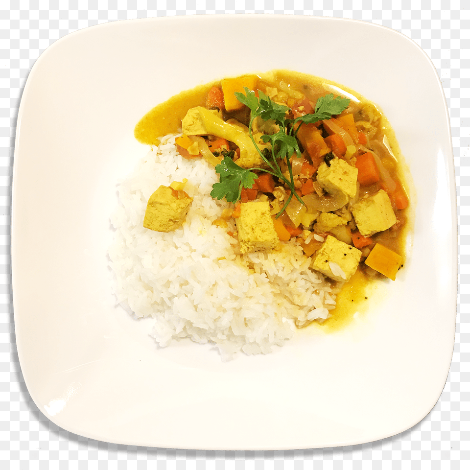 Yellow Curry Tofu Rice, Food, Food Presentation, Meal, Plate Png