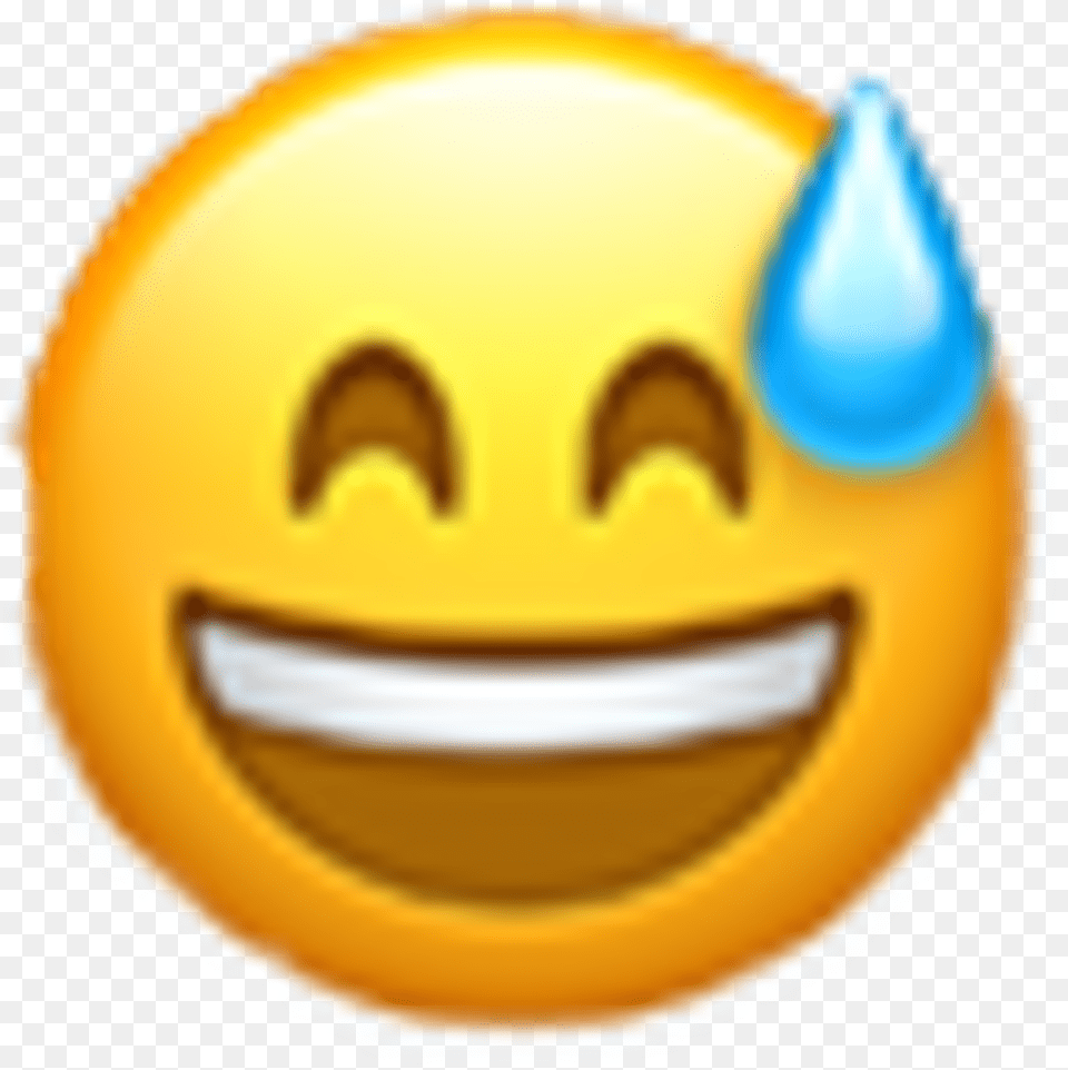Yellow Emoji Face Blue Sweat Tear Sweat Emoji Apple, Person Free Png Download