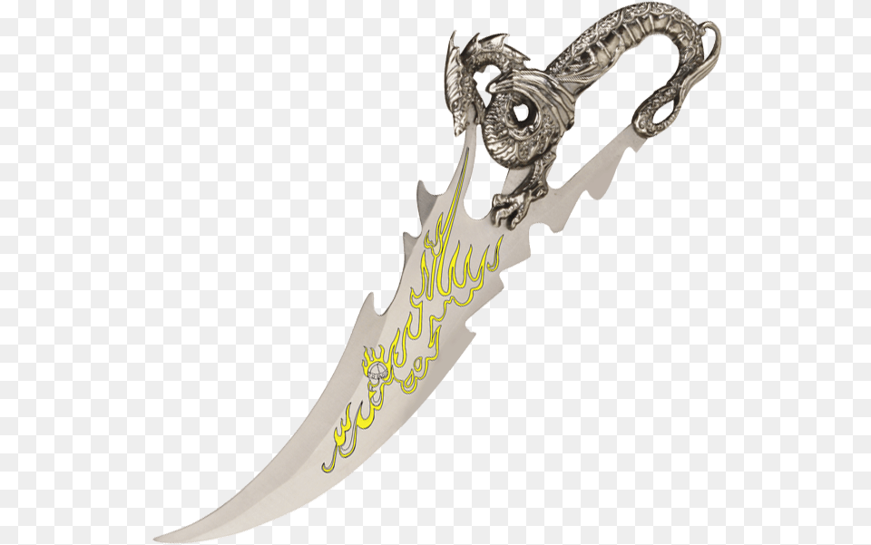 Yellow Fire Breathing Dragon Dagger, Blade, Knife, Sword, Weapon Png Image