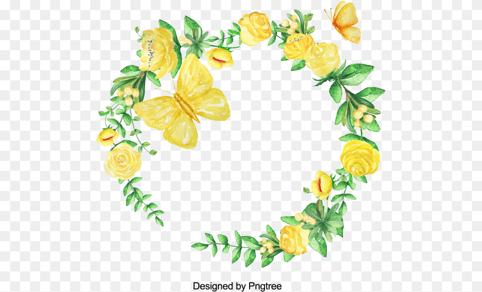 Yellow Flower Wreath Drawing, Flower Arrangement, Plant, Rose, Accessories Png Image