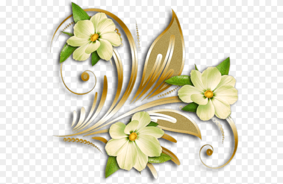 Yellow Flowers Gold Ornament Clipart Decora Es E Efeitos Gold Flowers Clip Art, Floral Design, Graphics, Pattern, Plant Free Png