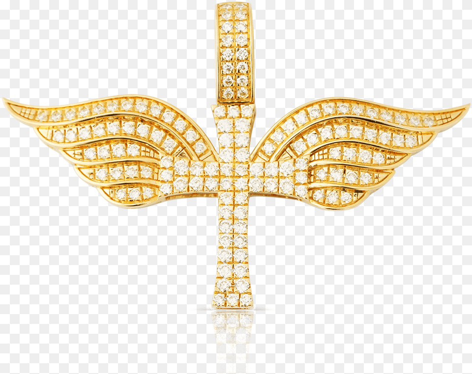 Yellow Gold Cross With Wings Gold Diamond Cross Transparent, Accessories, Jewelry, Symbol, Brooch Free Png Download