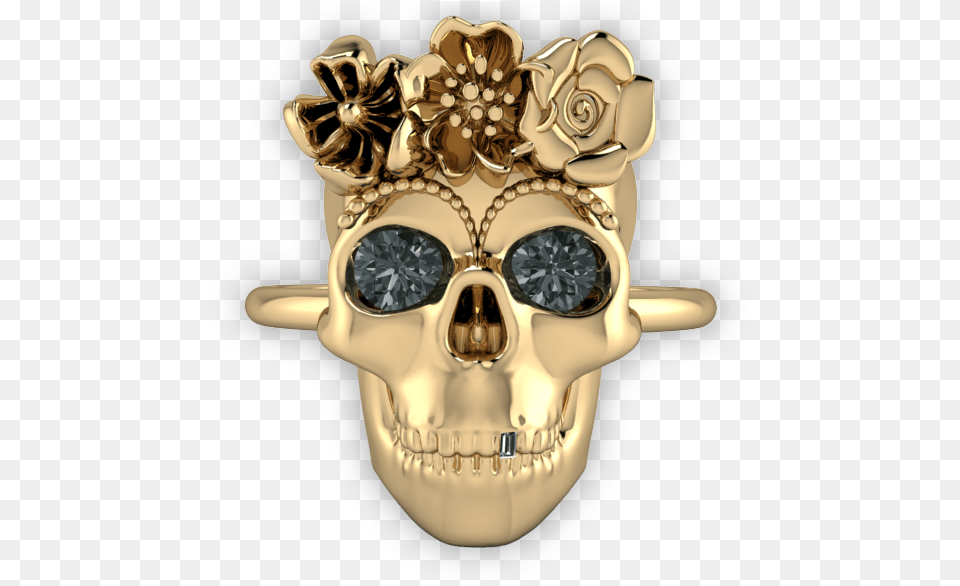 Yellow Gold Day Of The Dead Skull Ring Ring, Accessories, Bronze, Chandelier, Lamp Png