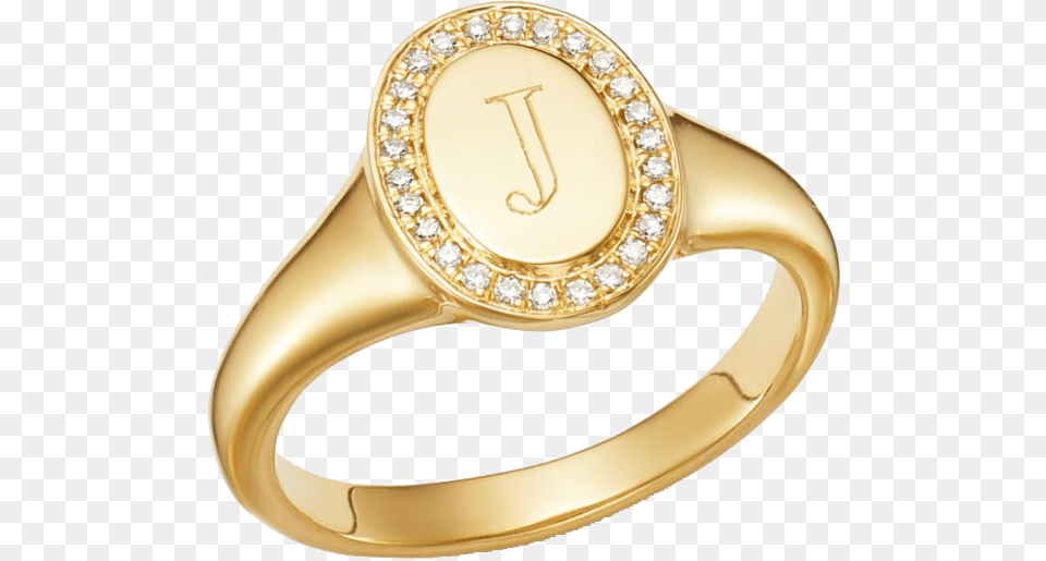 Yellow Gold Diamond Initial Signet Ring Solid, Accessories, Jewelry, Gemstone Png