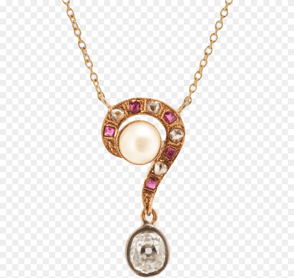 Yellow Gold Diamond Ruby And Pearl Question Mark So Chic Kolye Anneler Gn, Accessories, Jewelry, Necklace, Pendant Free Transparent Png