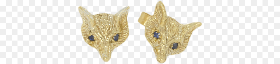 Yellow Gold Fox Mask Earrings With Sapphire Eyes Colored Gold, Accessories, Animal, Cat, Mammal Png Image
