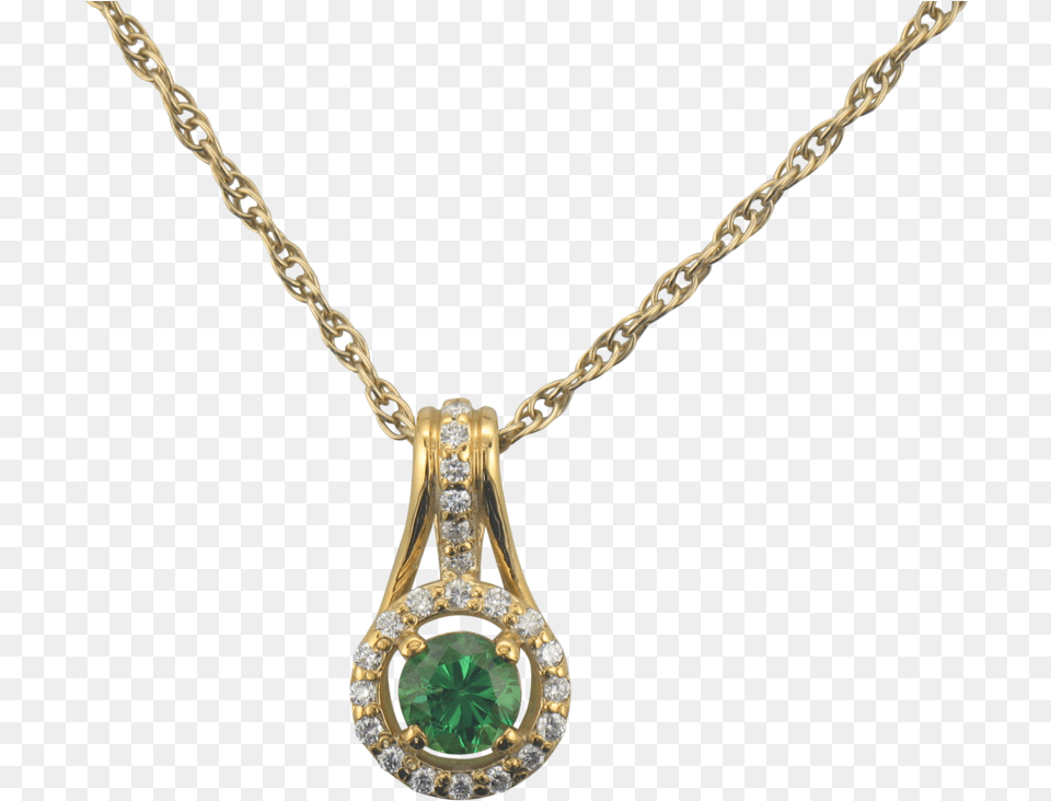 Yellow Gold Tsavorite Garnet Diamond Halo Pendant Pendant, Accessories, Gemstone, Jewelry, Necklace Free Png Download