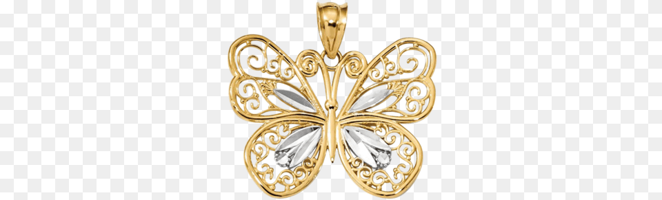 Yellow Gold Wwhite Rhodium Polished Filigree Butterfly, Accessories, Jewelry, Earring, Locket Png