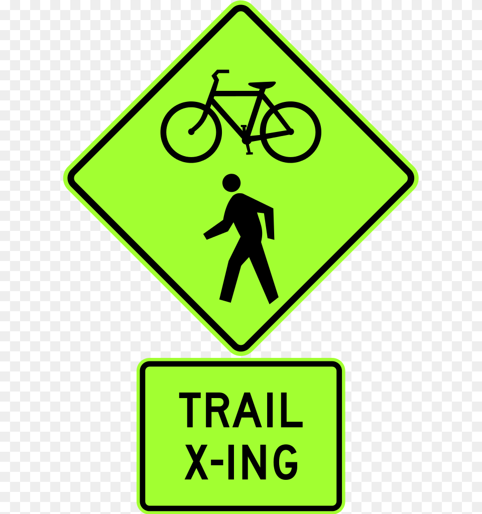 Yellow Green Road Sign, Symbol, Bicycle, Vehicle, Transportation Free Png Download