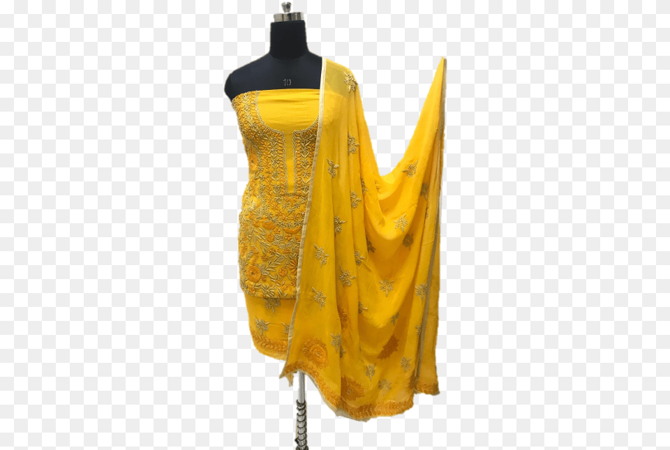 Yellow Hand Embroidered Phulkari Pure Georgette Dress, Blouse, Clothing, Silk Free Png