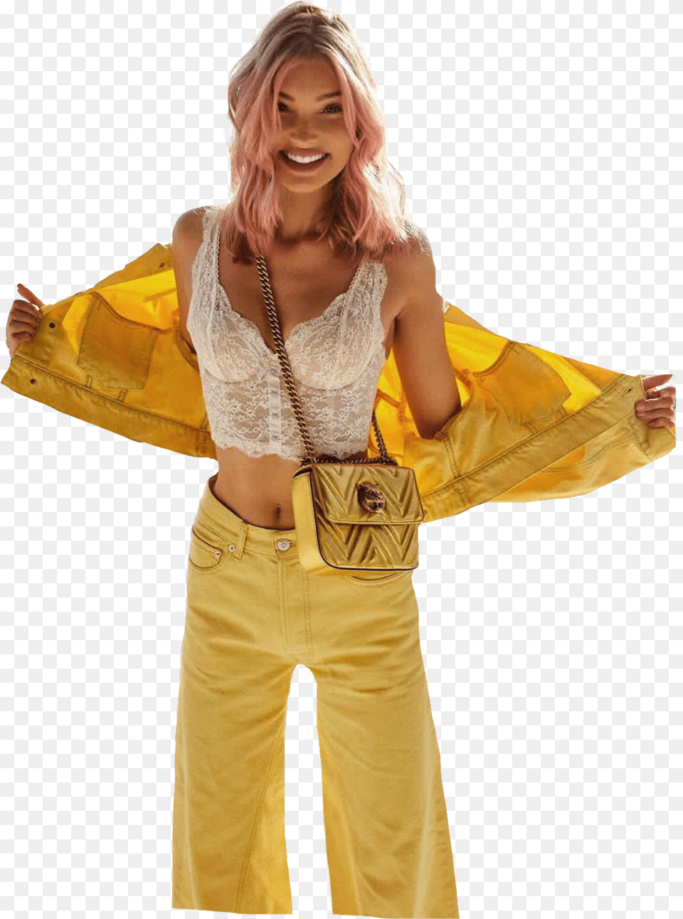Yellow Happy Smile Women Elsahosk Freetoedit Fashion, Clothing, Coat, Costume, Person Png Image