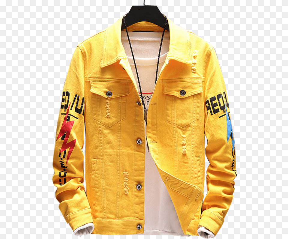 Yellow Jean Jacketfashionable Jean Jacketcustom Pocket, Clothing, Coat, Jacket, Shirt Free Png