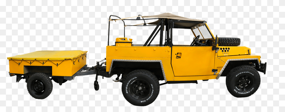 Yellow Jeep With Cart, Machine, Wheel, Transportation, Vehicle Png Image