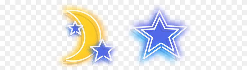 Yellow Moon And Blue Star Neon Cursor U2013 Custom Emblem, Light, Star Symbol, Symbol, Food Free Png Download