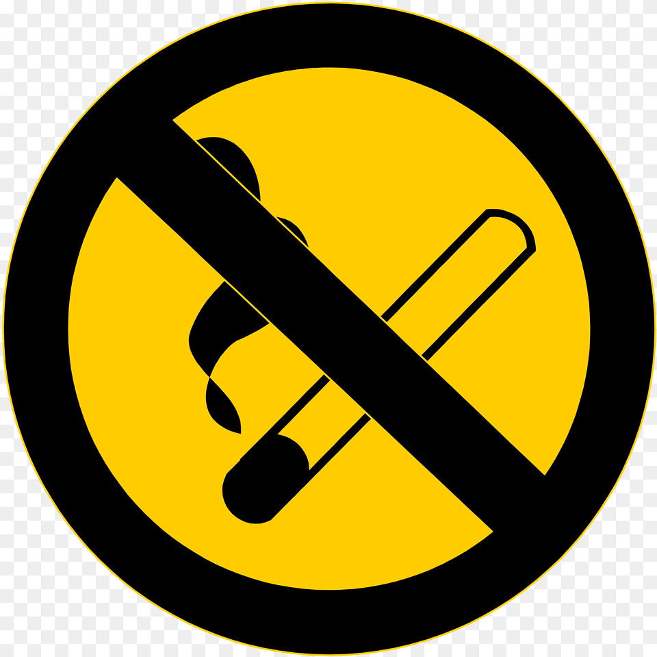 Yellow No Smoking Sign Image No Naked Flame Signs, Symbol, Road Sign, Disk Free Transparent Png