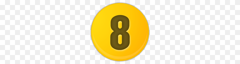 Yellow Number 8 Icon, Symbol, Text, Disk Png Image