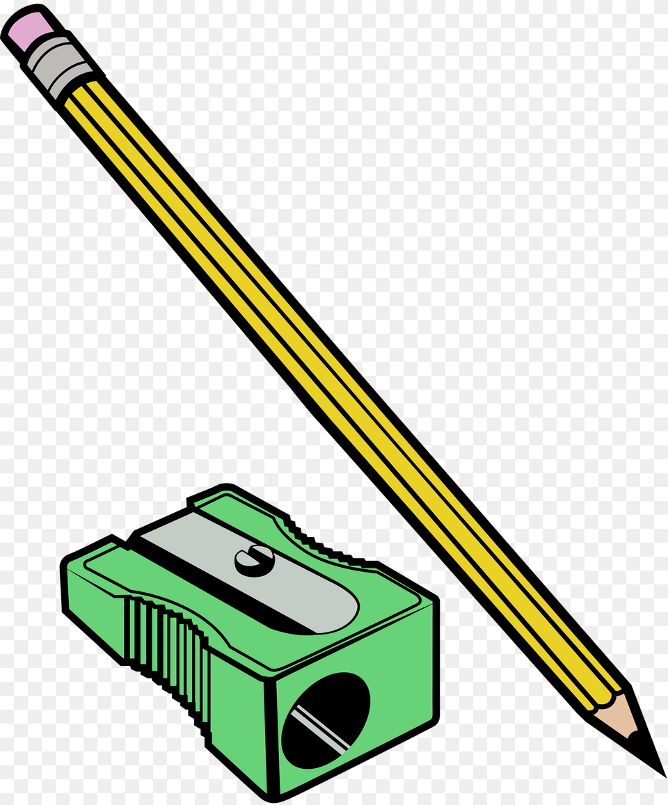 Yellow Pencil And Green Hand Sharpener Clipart, Rocket, Weapon Free Png
